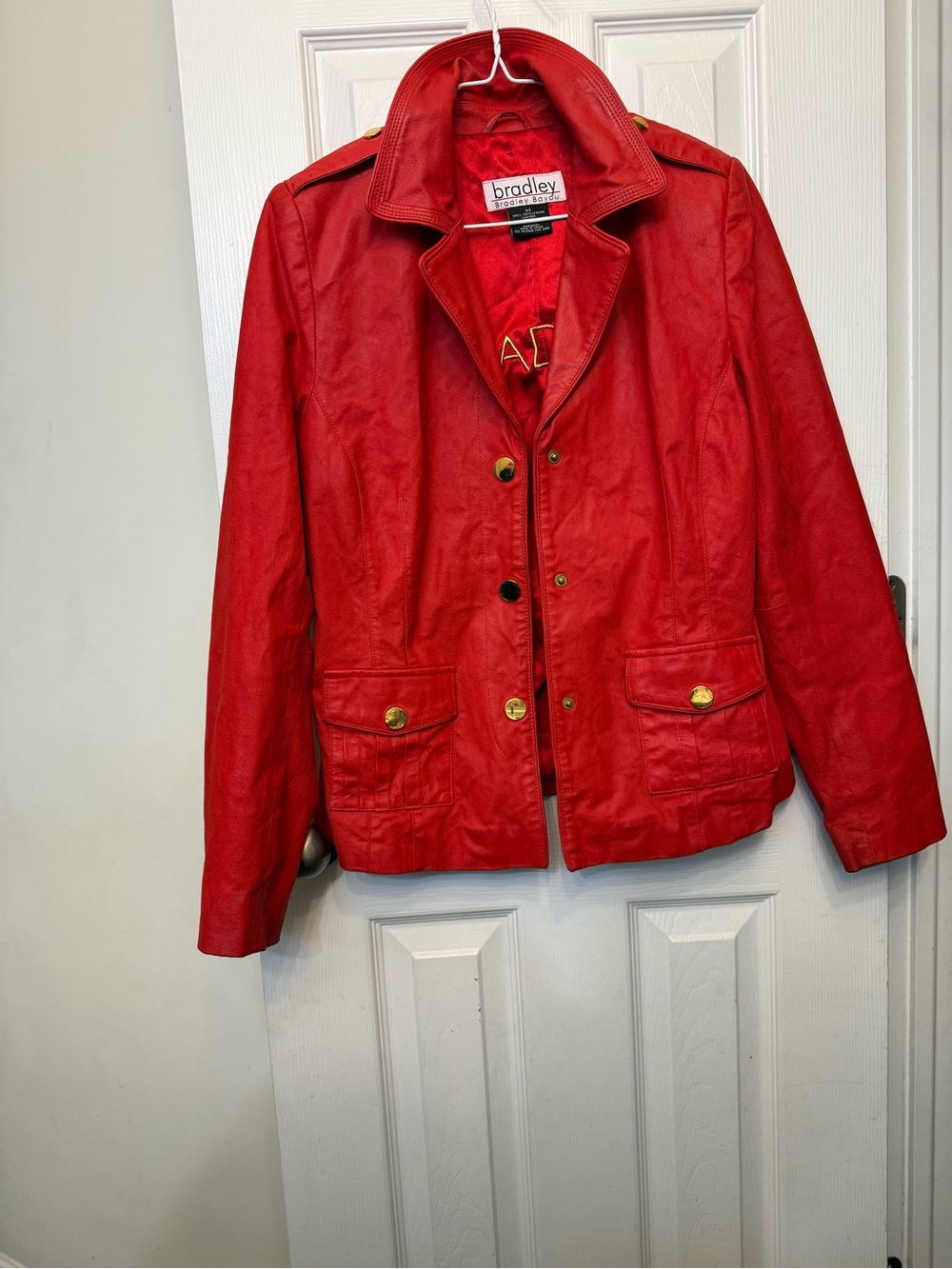 Bradley Bayou Red Genuine Leather Jacket Size‎ XS Gold Buttons